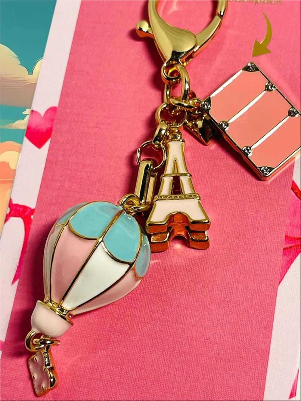 piper•k Pairs Travel Hot Air Balloon Keychain with Eiffel Tower, Bag Charm